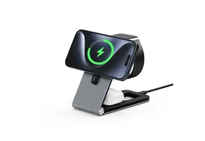 INFINYTY Foldable Ultra-Slim 3-in-1 Magnetic MagSafe Wireless Charging Hub - Gray
