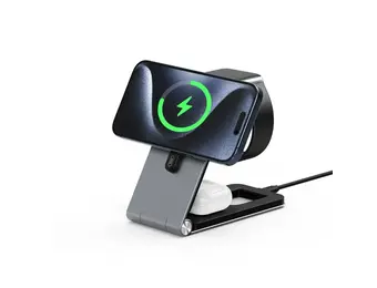 INFINYTY Foldable Ultra-Slim 3-in-1 Magnetic MagSafe Wireless Charging Hub - Gray