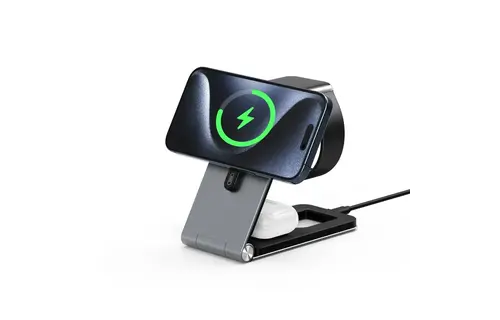 INFINYTY Foldable Ultra-Slim 3-in-1 Magnetic MagSafe Wireless Charging Hub - Gray