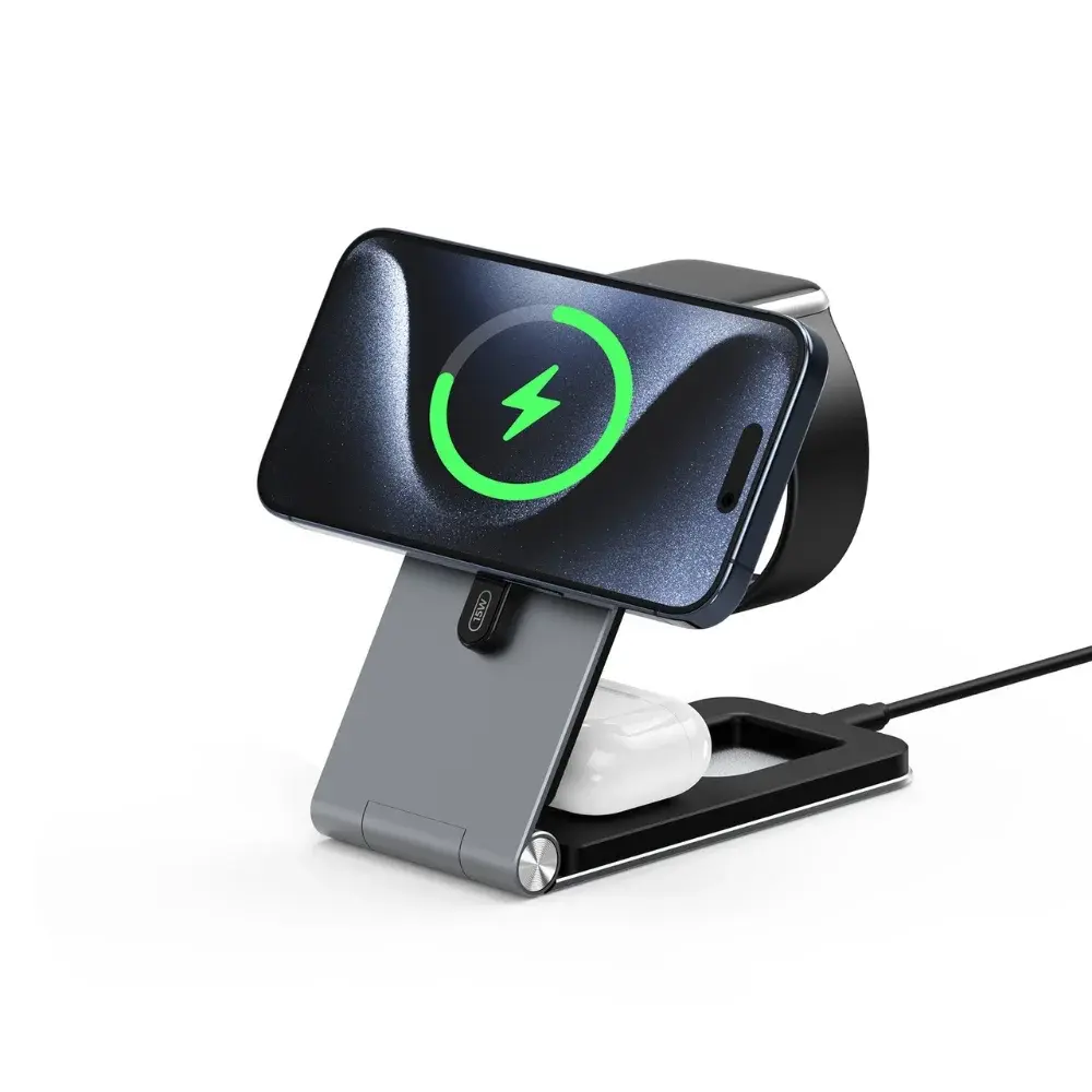 INFINYTY Foldable Ultra-Slim 3-in-1 Magnetic MagSafe Wireless Charging Hub - Gray