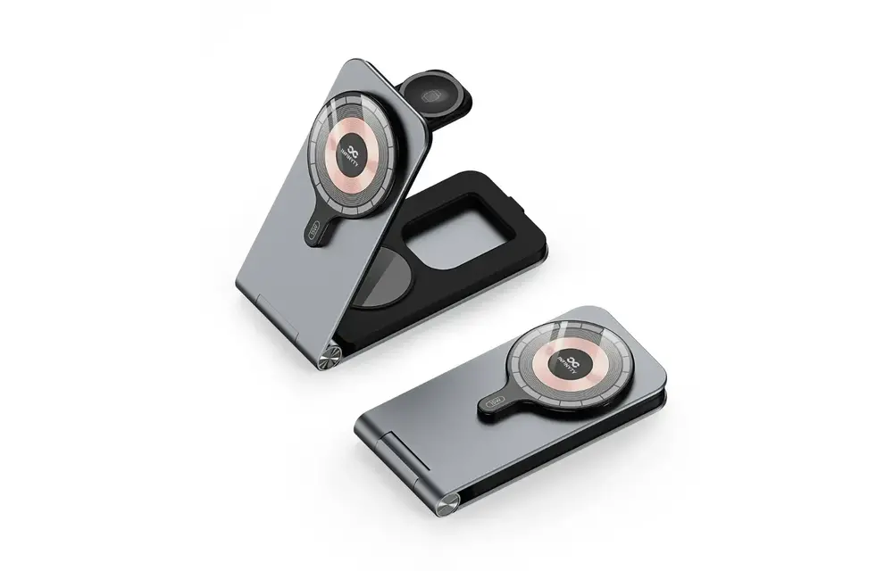 INFINYTY Foldable Ultra-Slim 3-in-1 Magnetic MagSafe Wireless Charging Hub - Gray