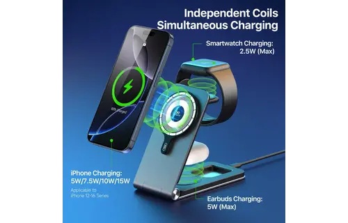 INFINYTY Foldable Ultra-Slim 3-in-1 Magnetic MagSafe Wireless Charging Hub - Gray