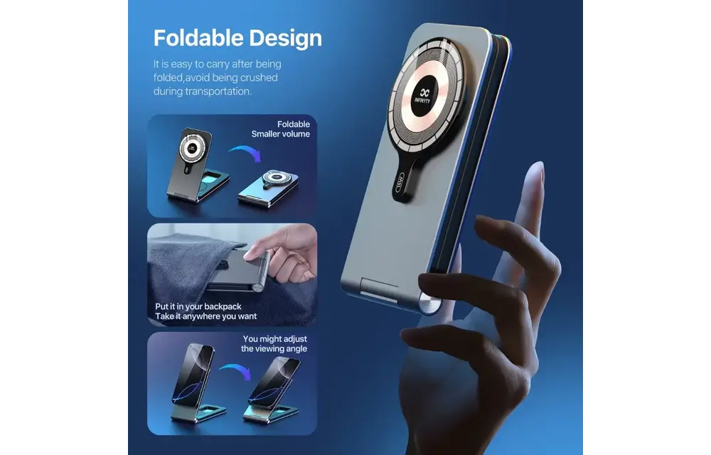 INFINYTY Foldable Ultra-Slim 3-in-1 Magnetic MagSafe Wireless Charging Hub - Gray