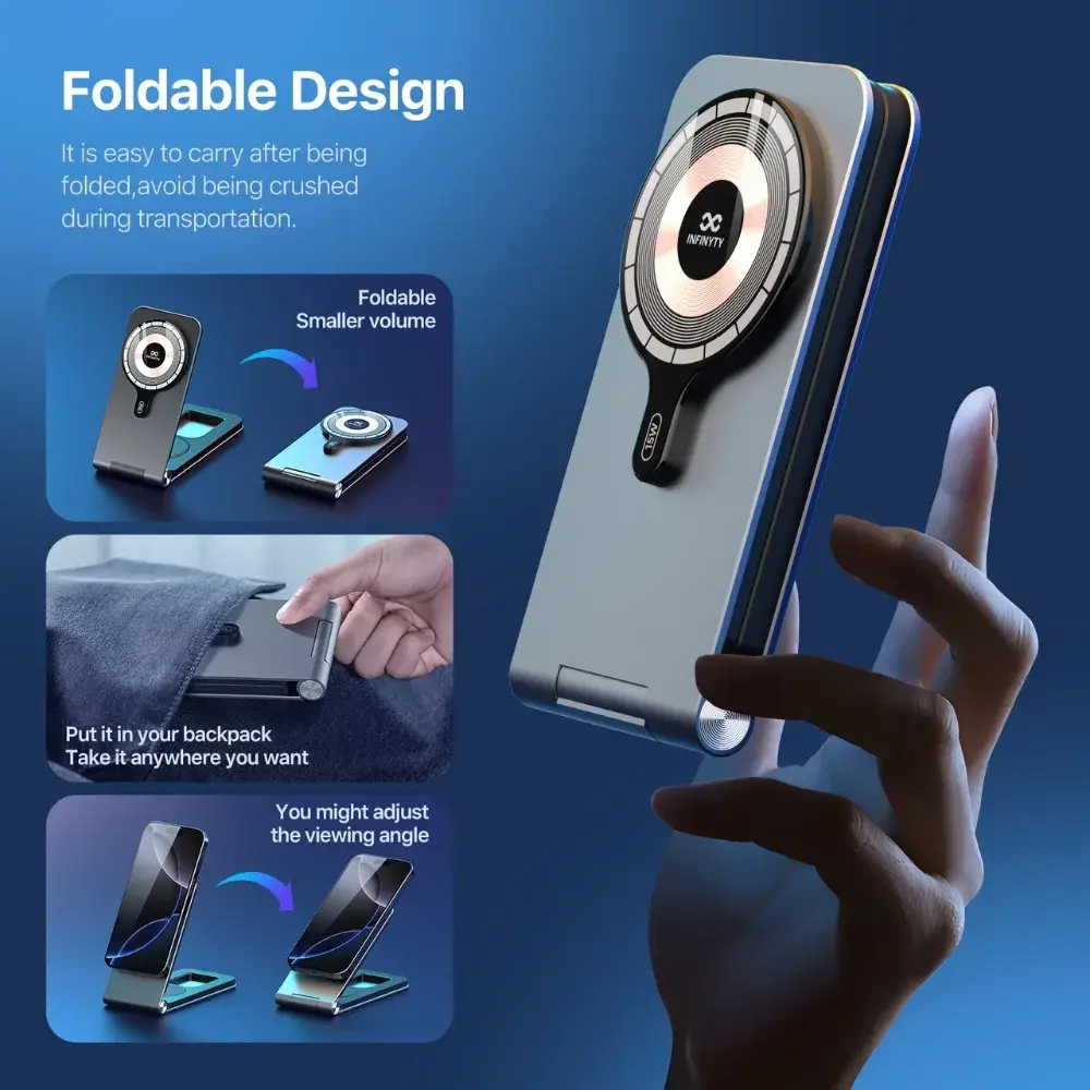 INFINYTY Foldable Ultra-Slim 3-in-1 Magnetic MagSafe Wireless Charging Hub - Gray