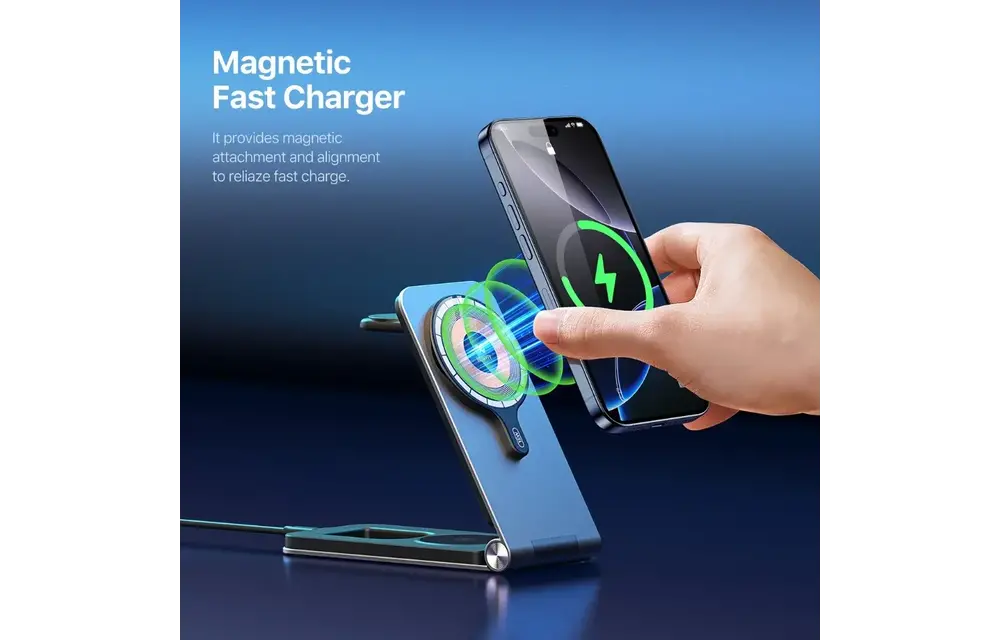 INFINYTY Foldable Ultra-Slim 3-in-1 Magnetic MagSafe Wireless Charging Hub - Gray