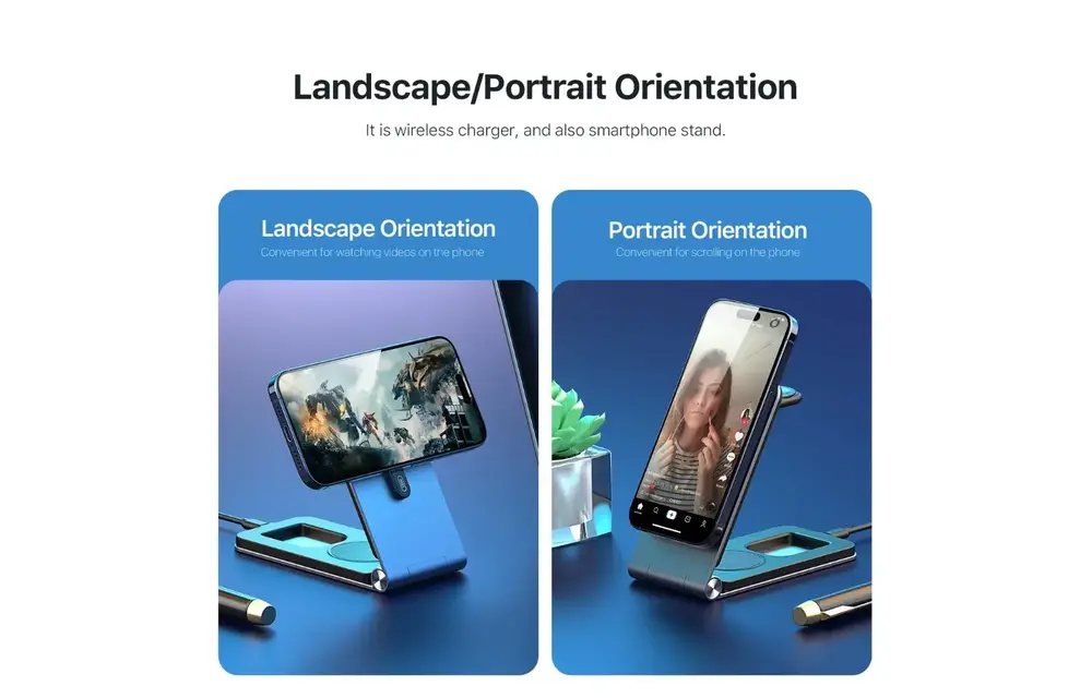 INFINYTY Foldable Ultra-Slim 3-in-1 Magnetic MagSafe Wireless Charging Hub - Gray