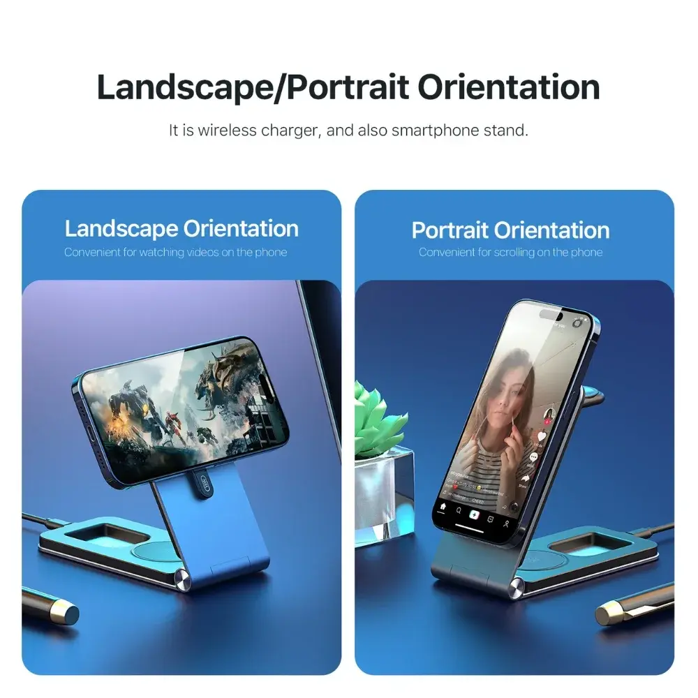 INFINYTY Foldable Ultra-Slim 3-in-1 Magnetic MagSafe Wireless Charging Hub - Gray