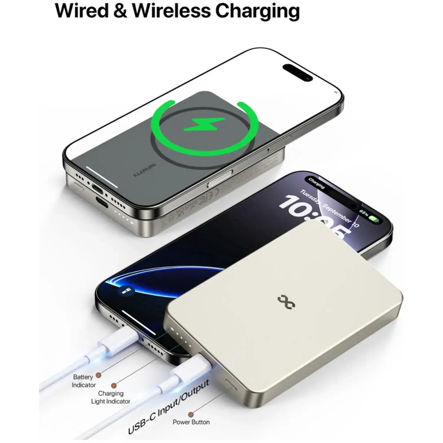 INFINYTY Magnetic MagSafe Wireless Power Bank 5000mah - Natural Titanium