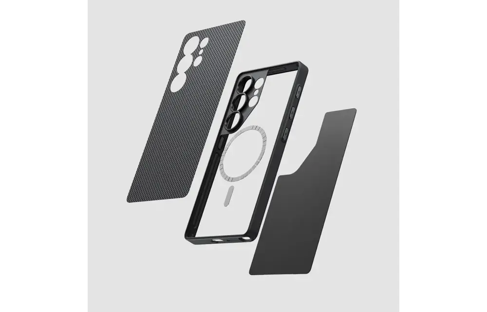 Pitaka PIN Button MagSafe Case for  Galaxy S25 Ultra - Black/Grey Plain