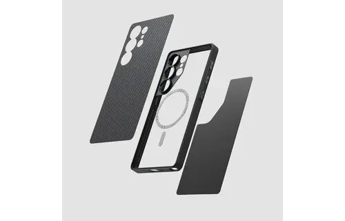 Pitaka PIN Button MagSafe Case for  Galaxy S25 Ultra - Black/Grey Plain