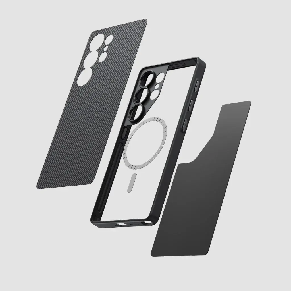 Pitaka PIN Button MagSafe Case for  Galaxy S25 Ultra - Black/Grey Plain