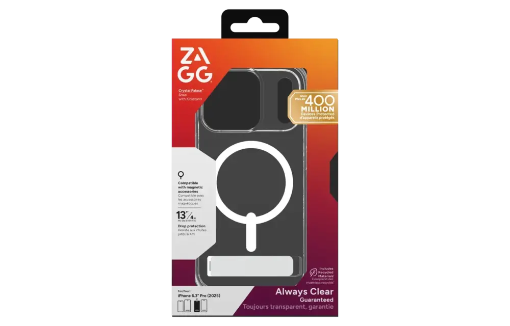 Zagg Crystal Palace Snap MagSafe Case With Kickstand for Apple iPhone 17 Pro - Clear