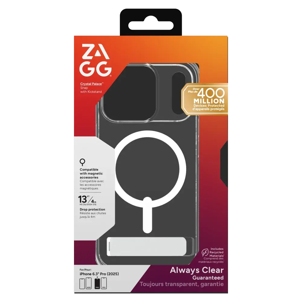 Zagg Crystal Palace Snap MagSafe Case With Kickstand for Apple iPhone 17 Pro - Clear