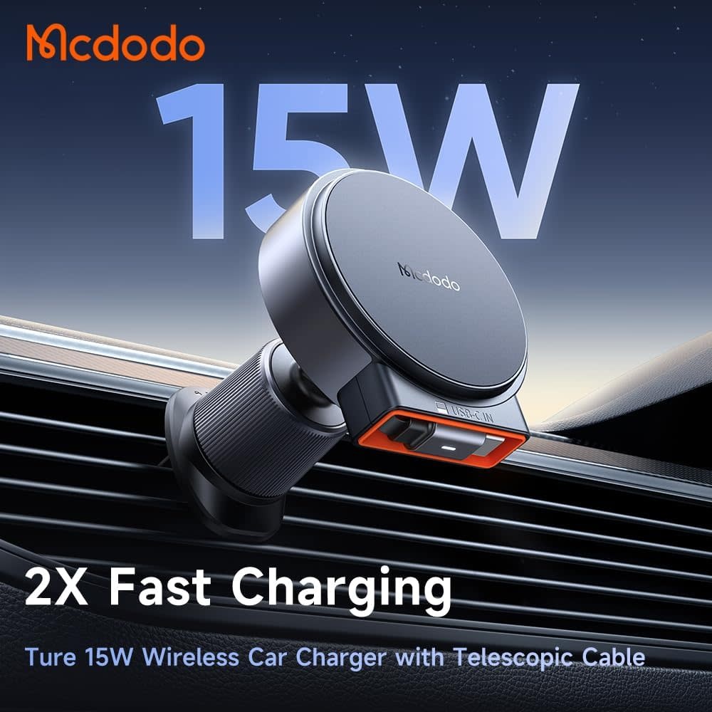 mcdodo 15W MagSafe Car Mount Charger Built-in Type-C Retractable Cable Magnetic Wireless Car Charger for Air Vent