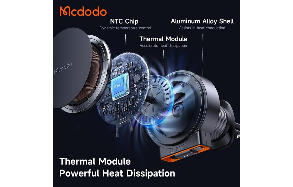 mcdodo 15W MagSafe Car Mount Charger Built-in Type-C Retractable Cable Magnetic Wireless Car Charger for Air Vent
