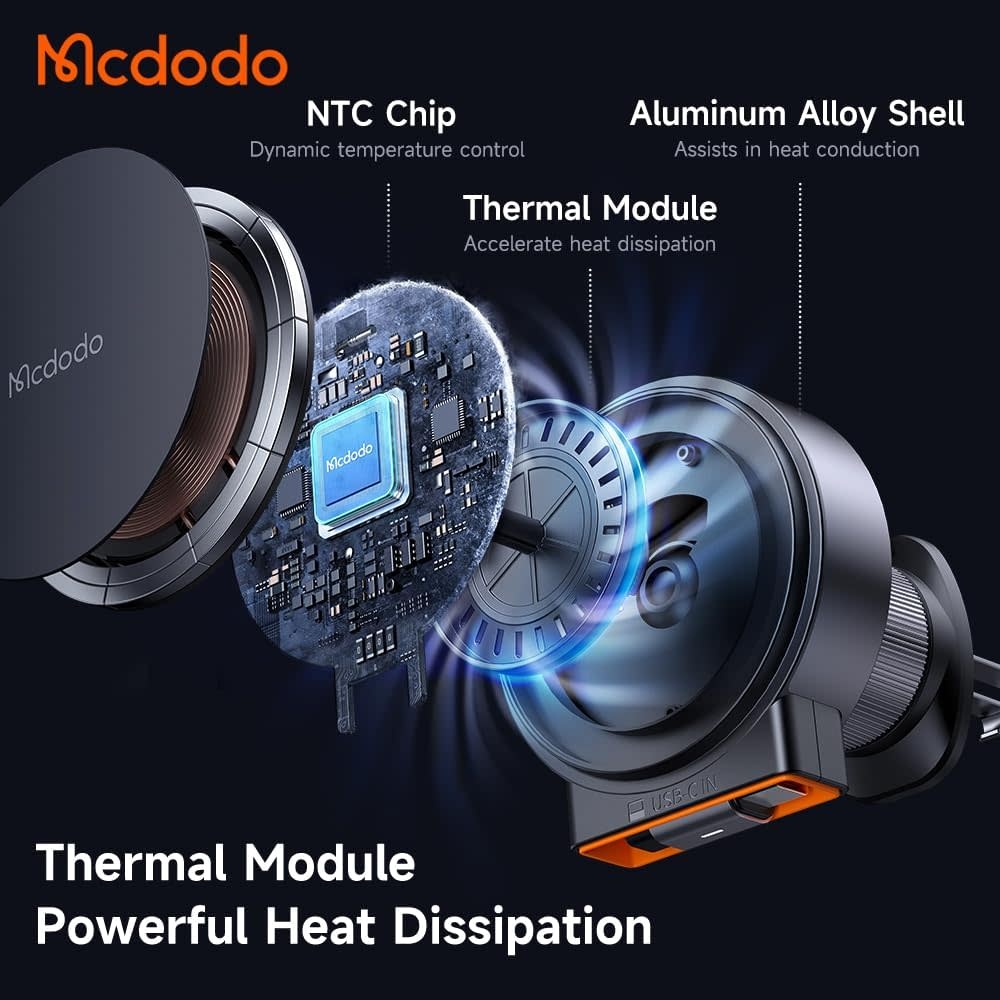 mcdodo 15W MagSafe Car Mount Charger Built-in Type-C Retractable Cable Magnetic Wireless Car Charger for Air Vent