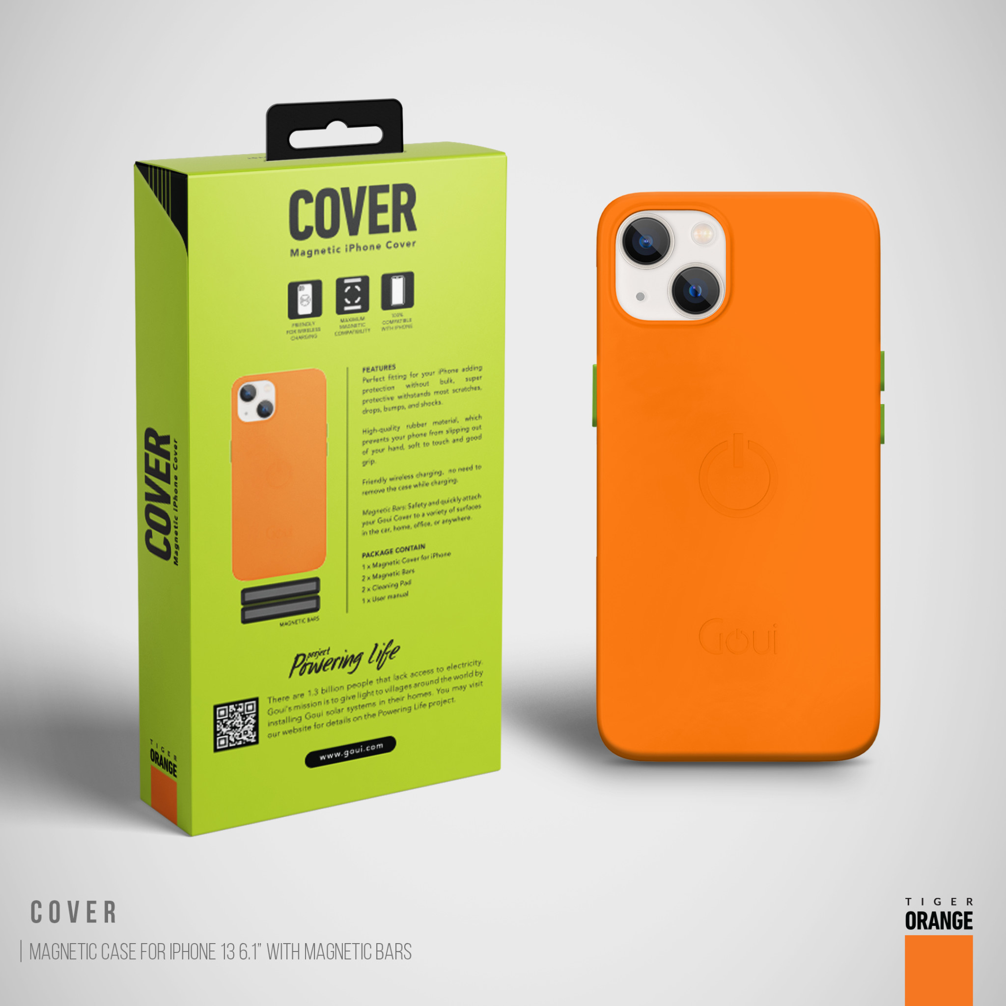 Goui Magnetic Case for iPhone 13 with Magnetic Bar - Tiger Orange