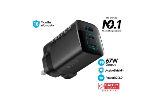 Anker Compact and Foldable Ultra fast Charger 67W 3Ports  - Black