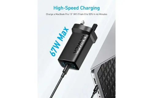 Anker Compact and Foldable Ultra fast Charger 67W 3Ports  - Black