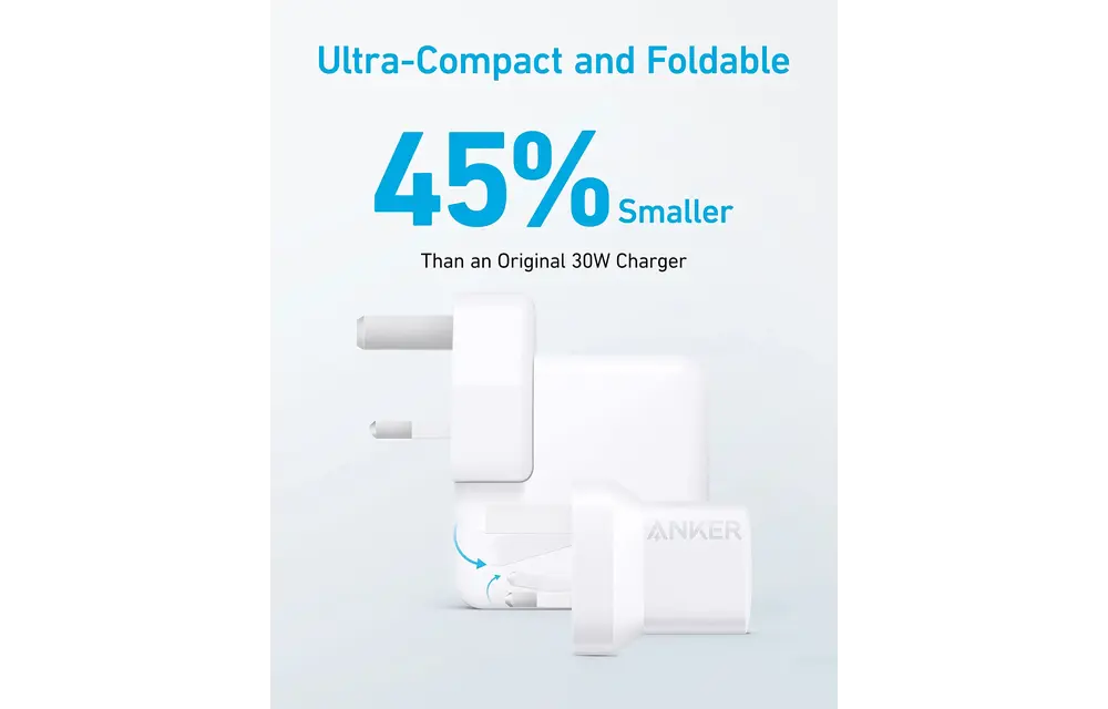 Anker Foldable Charger PD 20W with USB-C To Lightning Cable 3ft and USB-A PowerPort (33W) - White
