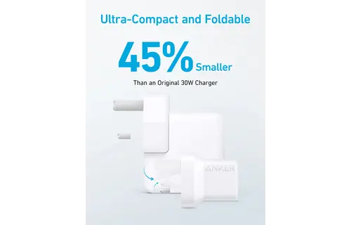 Anker Foldable Charger PD 20W with USB-C To Lightning Cable 3ft and USB-A PowerPort (33W) - White