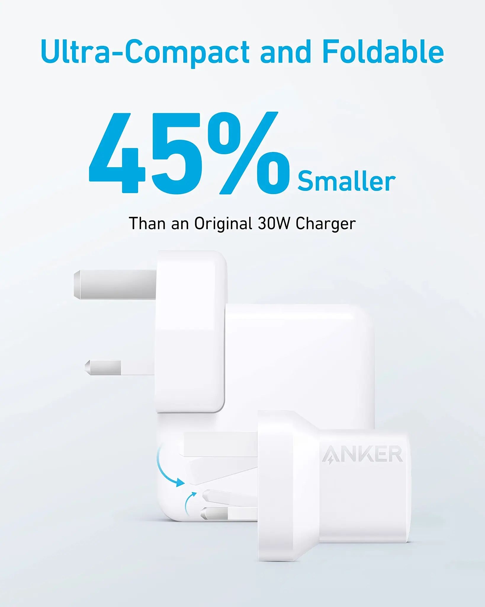 Anker Foldable Charger PD 20W with USB-C To Lightning Cable 3ft and USB-A PowerPort (33W) - White