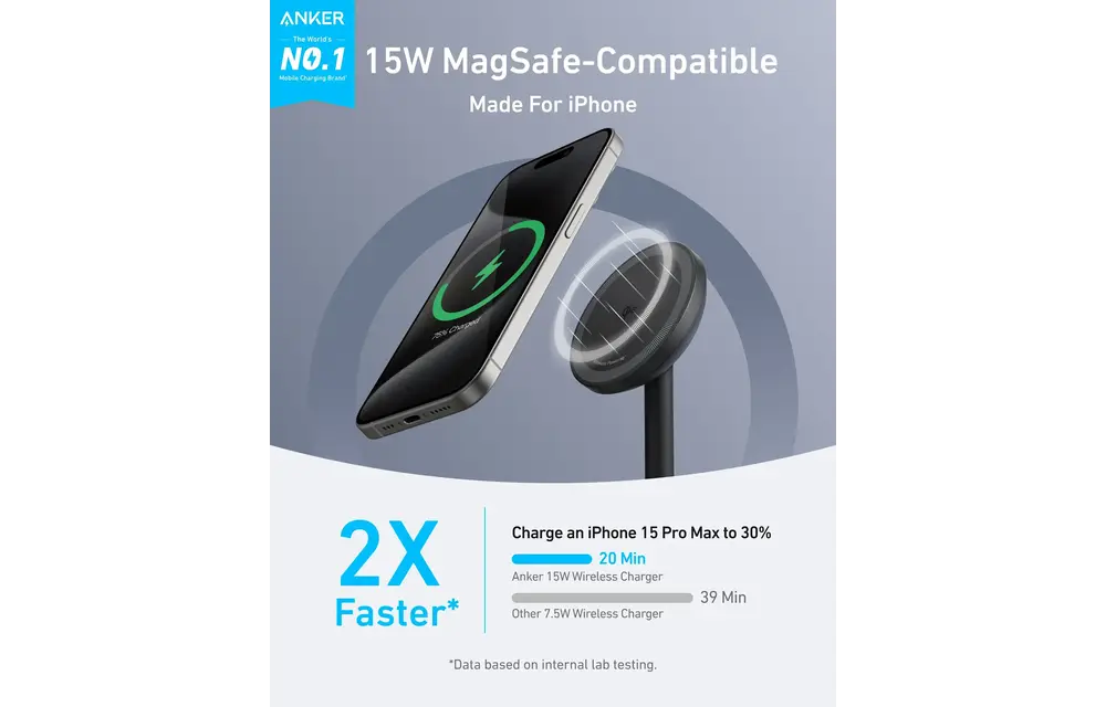 Anker MagGo MagSafe Wireless Charger Stand With USB-C Cable - Black