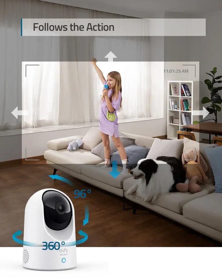 Eufy Security Indoor Cam E220 , 360° Pan and Tilt with 2K Resolution - White