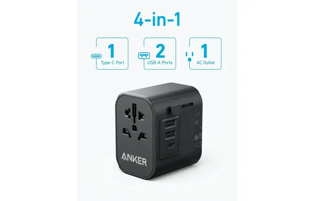 Anker 4-in-1 Global Travel Adapter USB-C 30W - Black