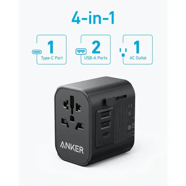 Anker 4-in-1 Global Travel Adapter USB-C 30W - Black