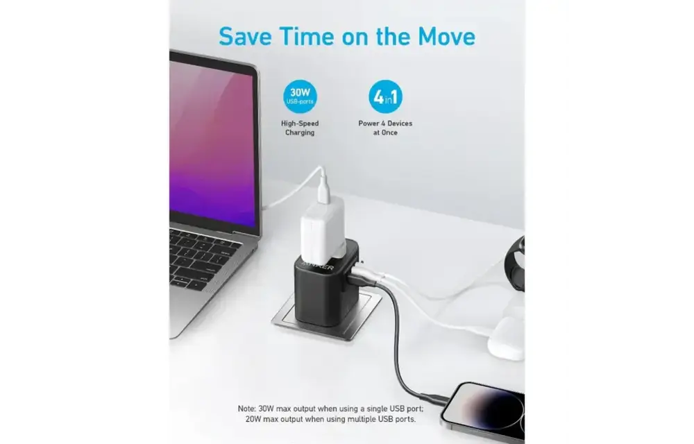 Anker 4-in-1 Global Travel Adapter USB-C 30W - Black