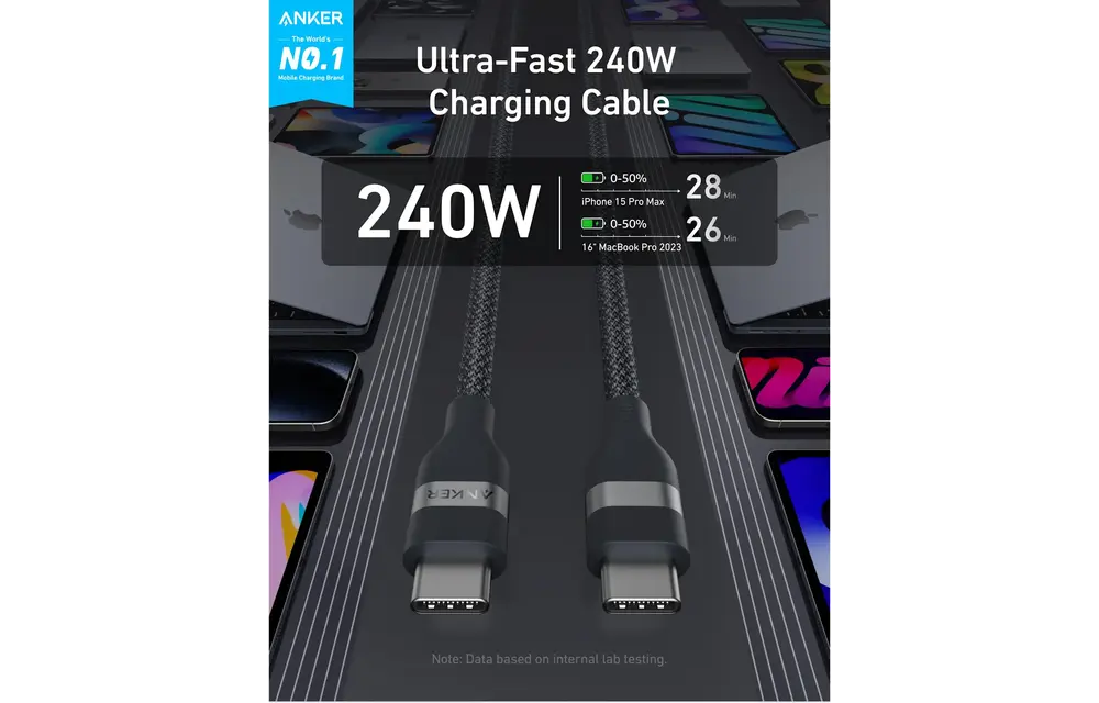 Anker USB-C to USB-C Cable 240W Upcycled Braided 6ft/1.8m - Black