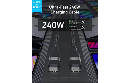 Anker USB-C to USB-C Cable 240W Upcycled Braided 6ft/1.8m - Black