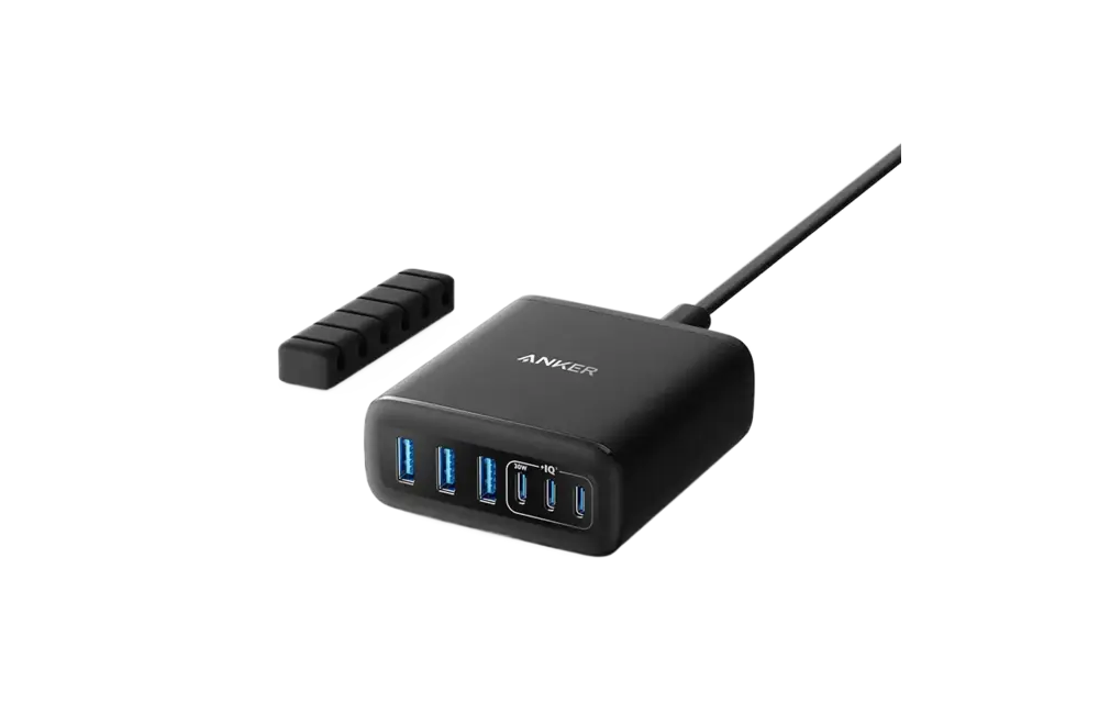 Anker Multi Device Fast Charger Desktop Charger 6 Ports 112W GaN - Black