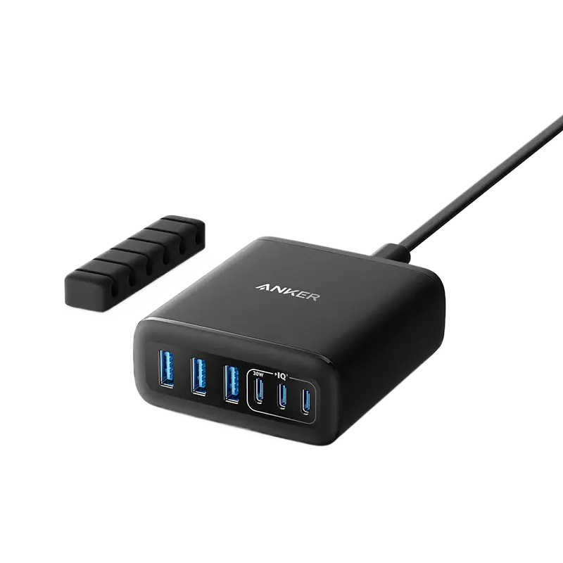 Anker Multi Device Fast Charger Desktop Charger 6 Ports 112W GaN - Black