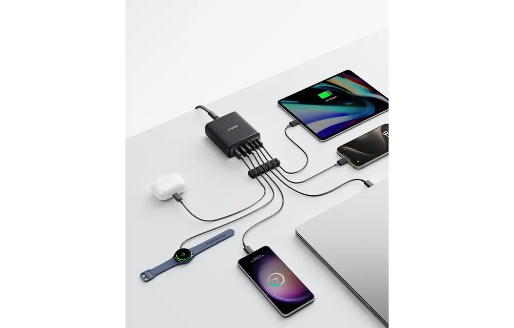 Anker Multi Device Fast Charger Desktop Charger 6 Ports 112W GaN - Black