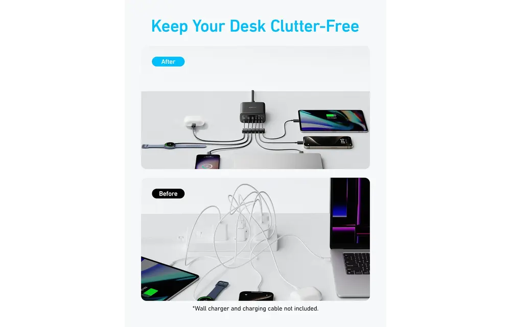 Anker Multi Device Fast Charger Desktop Charger 6 Ports 112W GaN - Black