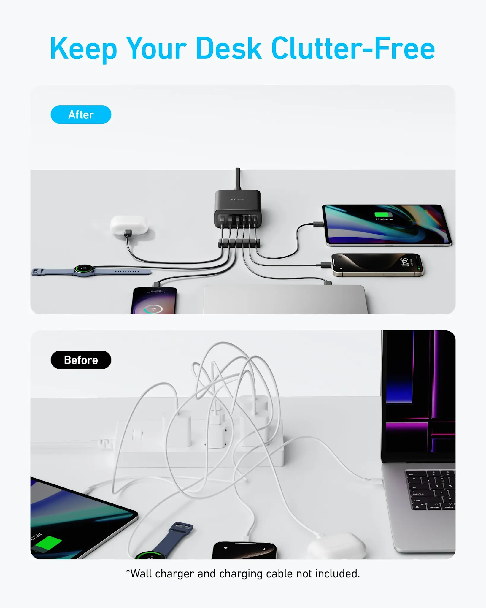 Anker Multi Device Fast Charger Desktop Charger 6 Ports 112W GaN - Black