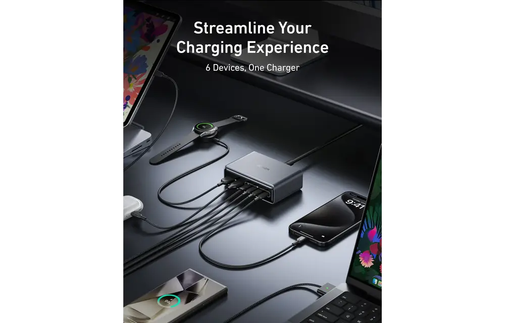 Anker Prime Multi Port Desktop Ultra Fast Charger 200W, 6 Ports, GaN - Black