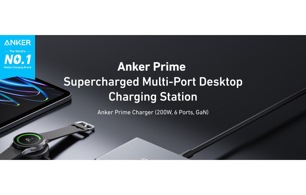 Anker Prime Multi Port Desktop Ultra Fast Charger 200W, 6 Ports, GaN - Black