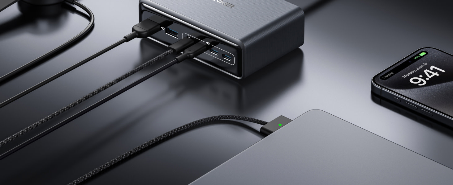 Anker Prime Multi Port Desktop Ultra Fast Charger 200W, 6 Ports, GaN - Black