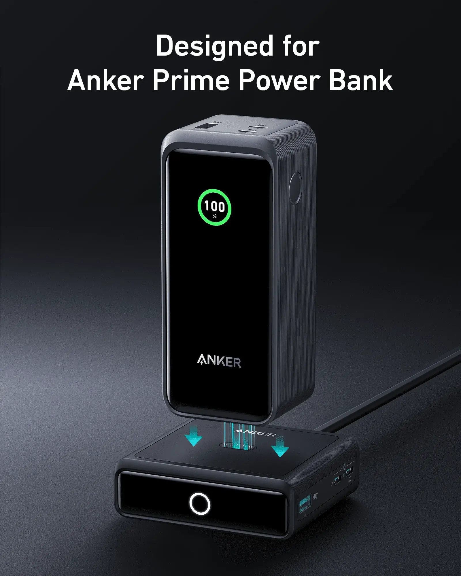 Anker Multi Device Fast Charging Desktop Charger 3 Ports 100W Charging Base For Anker Prime Power Bank - Black