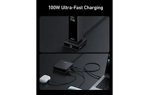 Anker Multi Device Fast Charging Desktop Charger 3 Ports 100W Charging Base For Anker Prime Power Bank - Black