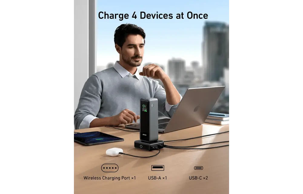 Anker Multi Device Fast Charging Desktop Charger 3 Ports 100W Charging Base For Anker Prime Power Bank - Black