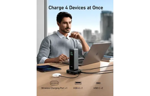 Anker Multi Device Fast Charging Desktop Charger 3 Ports 100W Charging Base For Anker Prime Power Bank - Black