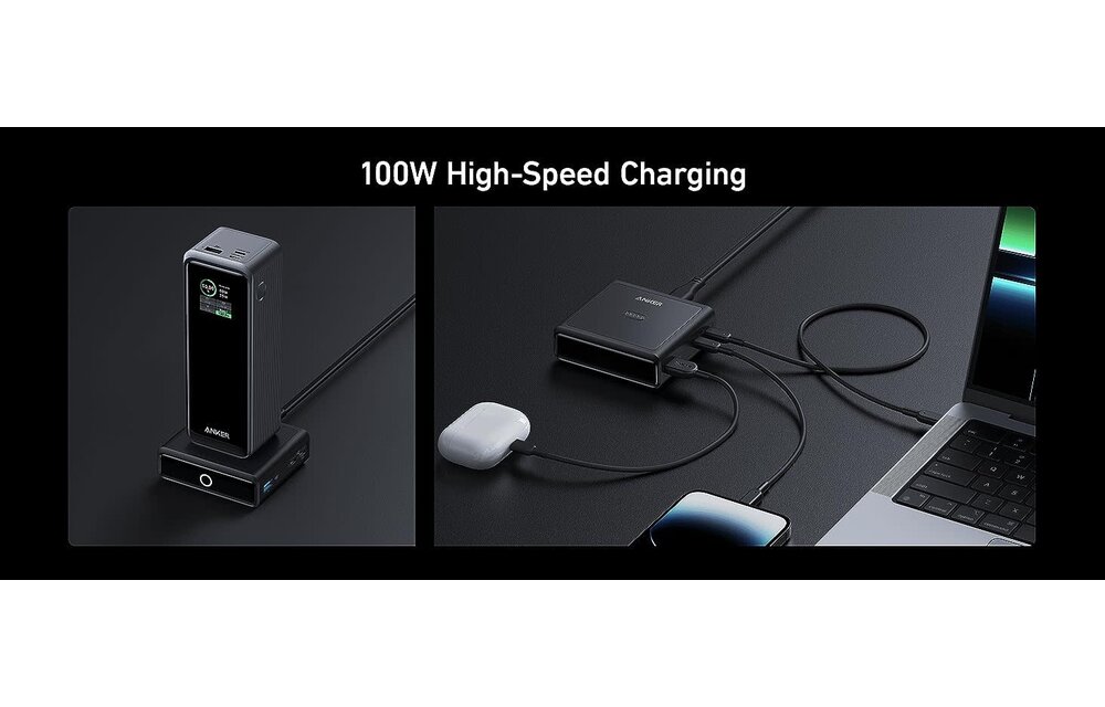 Anker Multi Device Fast Charging Desktop Charger 3 Ports 100W Charging Base For Anker Prime Power Bank - Black