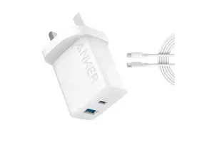 Anker Select High Speed Charger With USB-C 1.5m Cable 20W, 2-Port - White