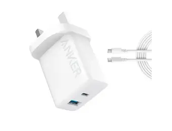 Anker Select High Speed Charger With USB-C 1.5m Cable 20W, 2-Port - White