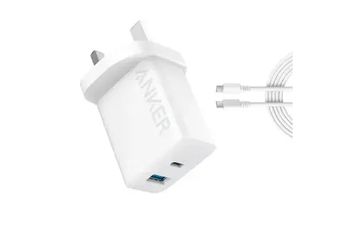 Anker Select High Speed Charger With USB-C 1.5m Cable 20W, 2-Port - White