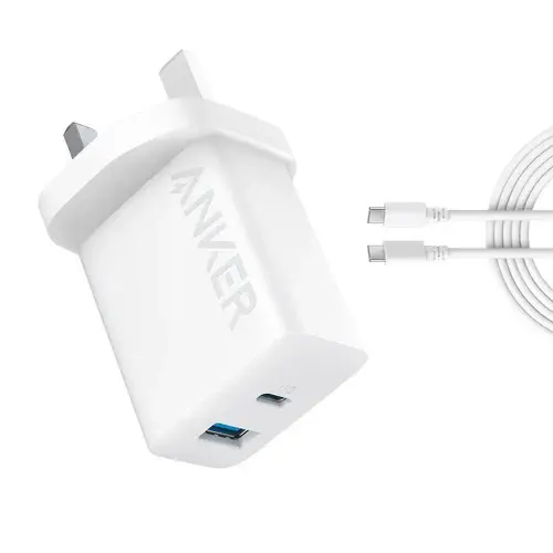 Anker Select High Speed Charger With USB-C 1.5m Cable 20W, 2-Port - White